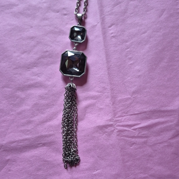 Long Silvertone Necklace With Tassel - Picture 7 of 7